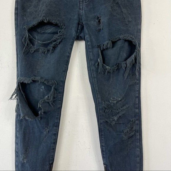 One Teaspoon Trashed Freebirds Jeans Fox Black Ripped Low Rise Distressed Y2K 24 - Picture 11 of 16